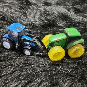 Kids Toy Tractor Set - Blue and Green. VINTAGE.  SIZE 3" & 4" .
